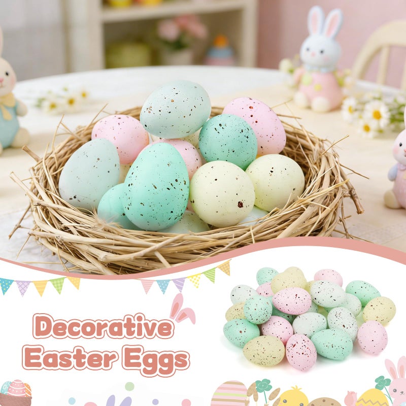KJX 24 Pcs Plastic Speckled Easter Eggs, 2.4in 4 Colors Faux Pastel Speckled Eggs Bowl Vase Filler, Decorative Easter Eggs for Home Tables Centerpieces DIY Craft Spring Decor (Pastel) - Image 5