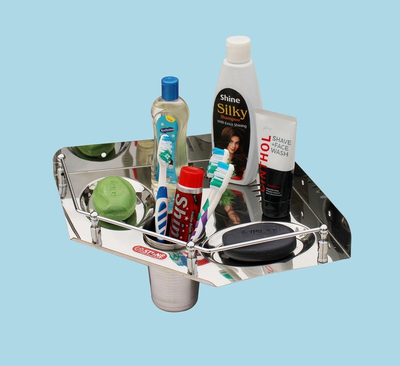 STONE STONE Stainless Steel 4 in1 Multipurpose Bathroom Corner Shelf/Rack/Tumbler Holder/Double Soap Dish/Toothbrush Holder/Bathroom Accessories(10x10 Inch, Pack of 1) - Image 4