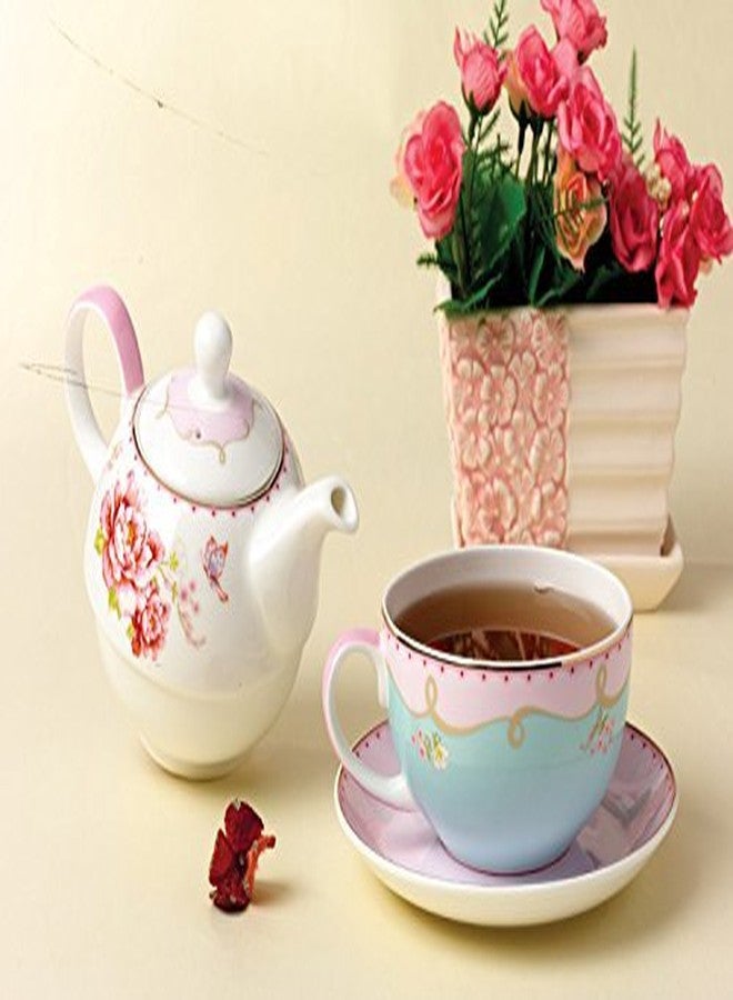 Jusalpha® Fine Bone China Teapot for One, Rose Teapot and Saucer Set- Tea Cup with Saucer Set, Pink Roses (Tea for One 02) - Image 4