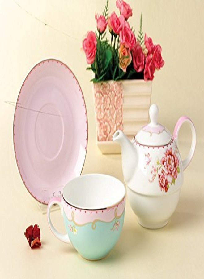 Jusalpha® Fine Bone China Teapot for One, Rose Teapot and Saucer Set- Tea Cup with Saucer Set, Pink Roses (Tea for One 02) - Image 3