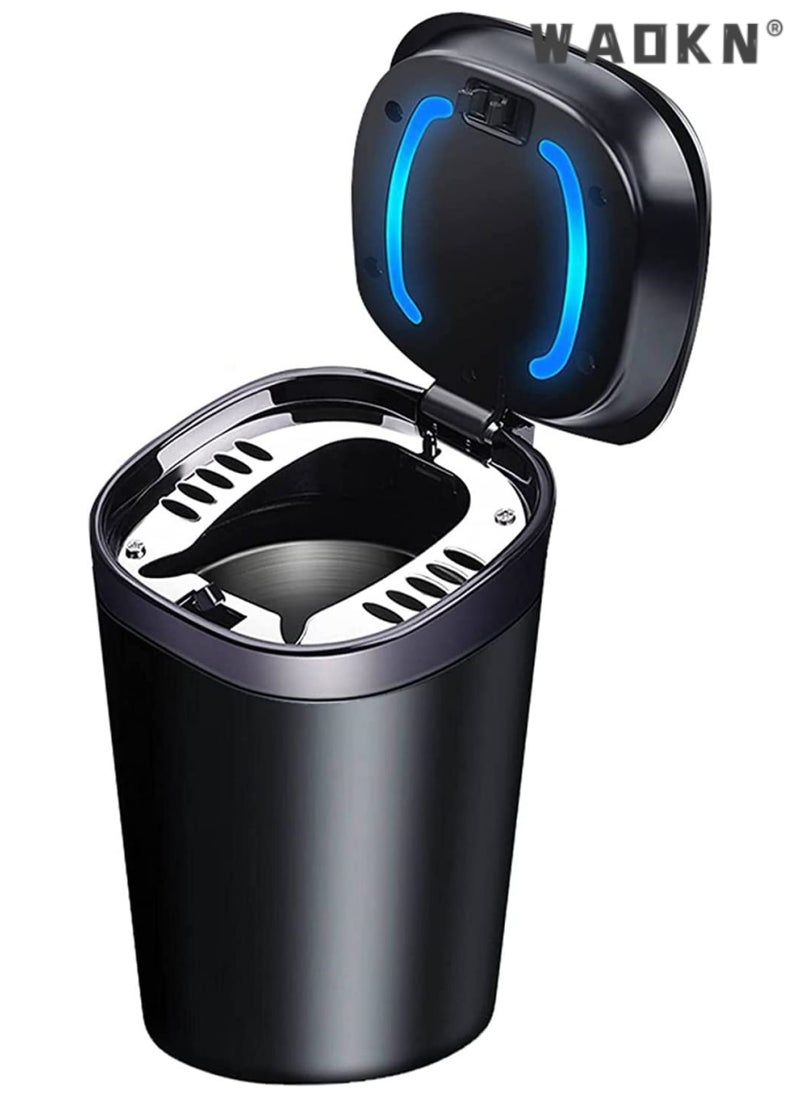 WAOKN Car Ashtray with Lid,Portable with Blue Led Light Cylinder Stand Cylinder Cup Holder,Mini Car Trash Can for Most Car Cup Holder,Portable Ashtray for Car,Ash Tray  - Image 1
