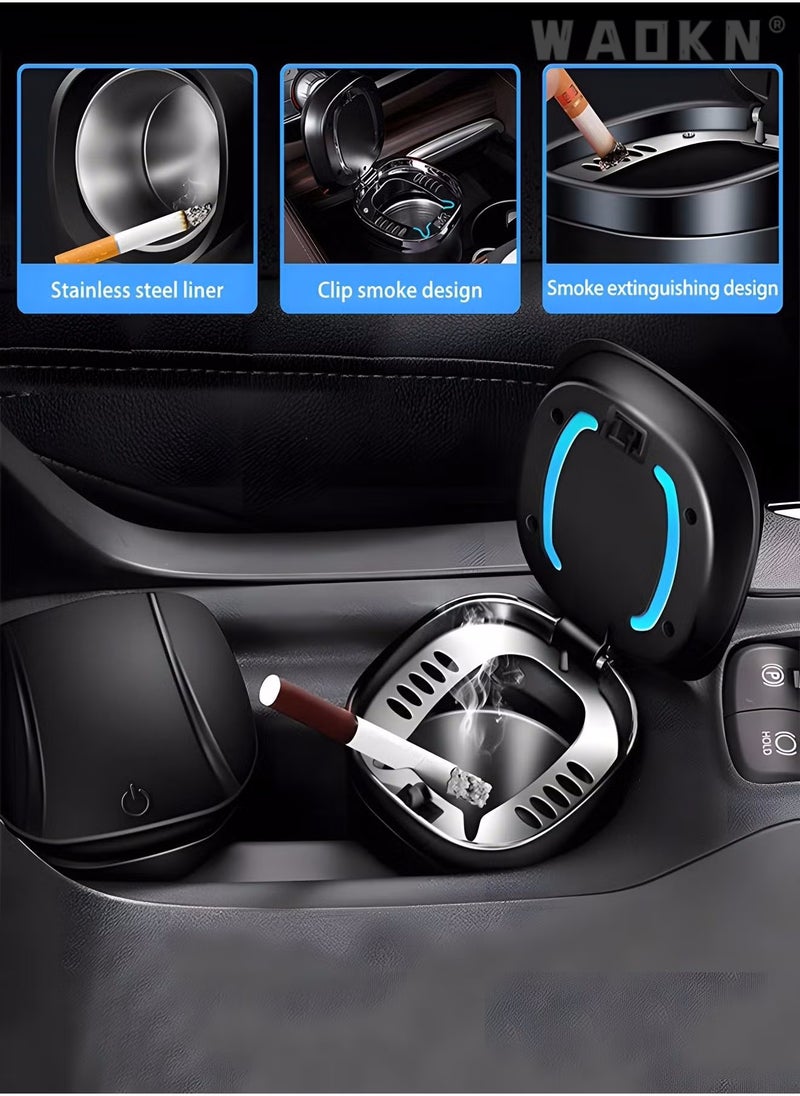 WAOKN Car Ashtray with Lid,Portable with Blue Led Light Cylinder Stand Cylinder Cup Holder,Mini Car Trash Can for Most Car Cup Holder,Portable Ashtray for Car,Ash Tray  - Image 4