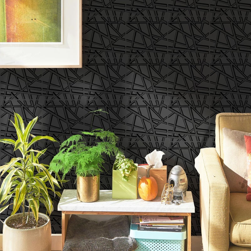 LEVOWAY 33 Pack 3D Wall Panels for Interior Wall Decor, 12''x12'' Black Accent Textured Wall Panels, Wall Covering Panles for Living Room, Gaming Room, TV Background, Cover 32 Sq.Ft - Image 3