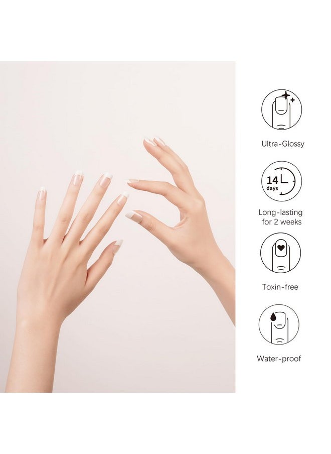 DANNI & TONI - Semi Cured Gel Nail Strips Classic French (Crystal Frost) Sheer French Gel Nail Stickers With White Tips Glossy Nail Polish Wraps 28 Stickers - Image 1