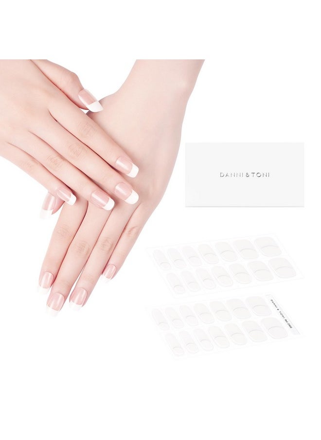 DANNI & TONI - Semi Cured Gel Nail Strips Classic French (Crystal Frost) Sheer French Gel Nail Stickers With White Tips Glossy Nail Polish Wraps 28 Stickers - Image 1
