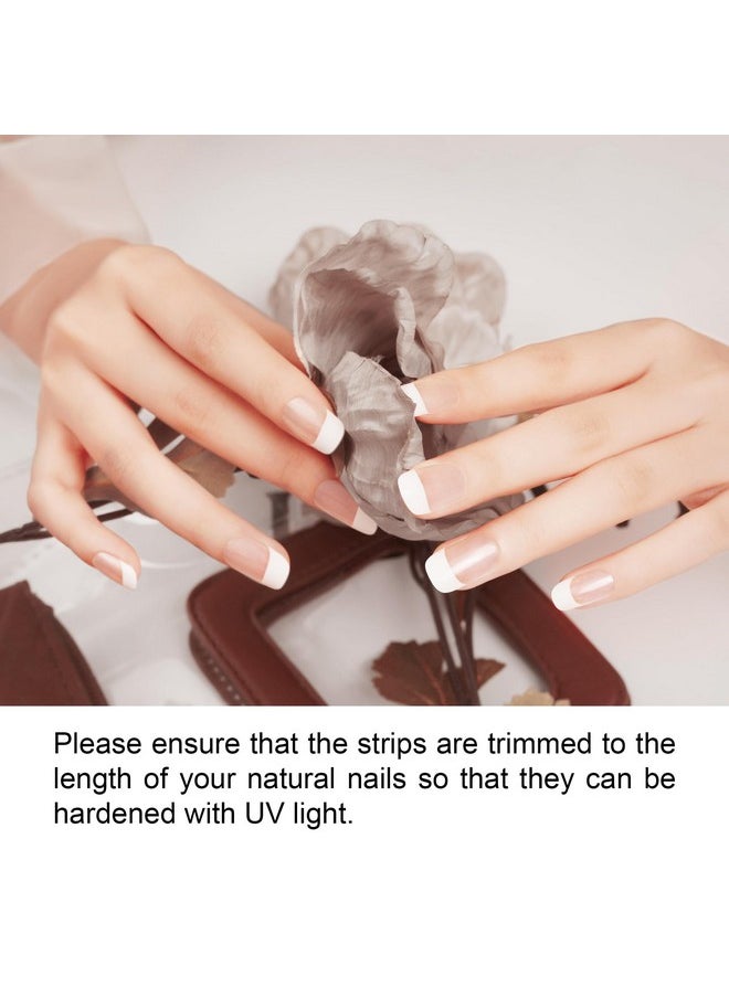 DANNI & TONI - Semi Cured Gel Nail Strips Classic French (Crystal Frost) Sheer French Gel Nail Stickers With White Tips Glossy Nail Polish Wraps 28 Stickers - Image 1