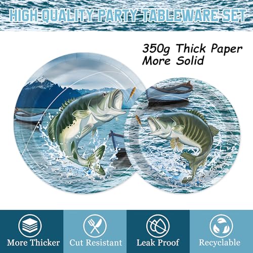 LINHAXM 170PCS Gone Fishing Party Decorations Fishing Birthday Party Decorations Include Plates, Cups, Cutlery, Banner, Tablecloth for Ofishally One Birthday Decorations, Serve 24 - Image 3