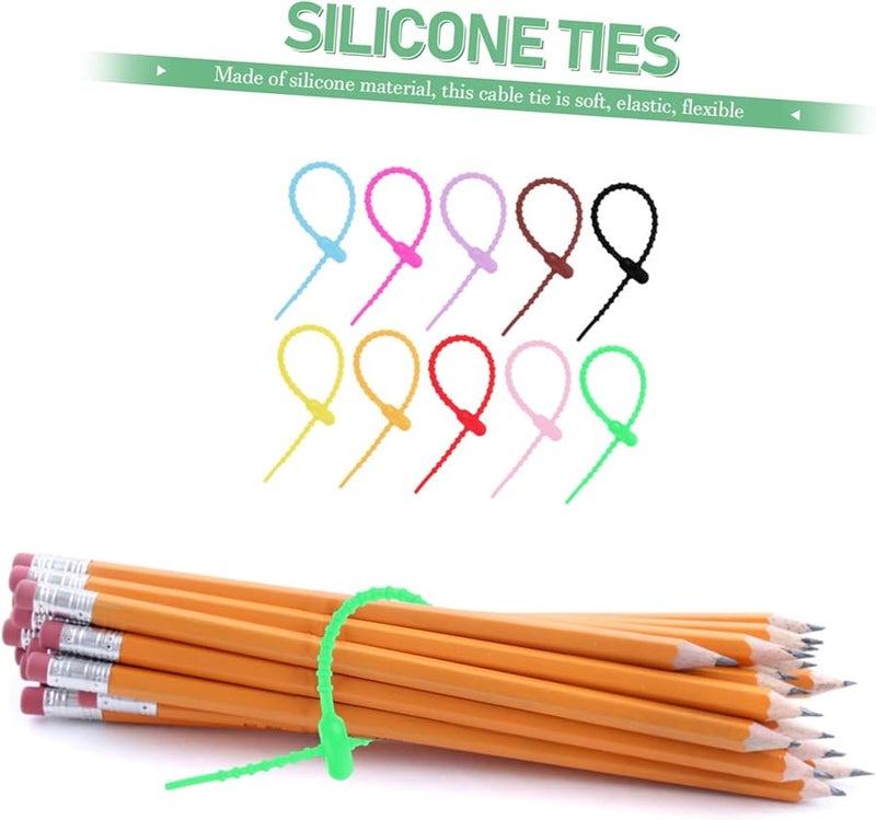 PRETYZOOM 10 حزمة أربطة سيليكون قابلة لإعادة الاستخدام لتنظيم الكابلات والأسلاك باللون الأسود - Image 5