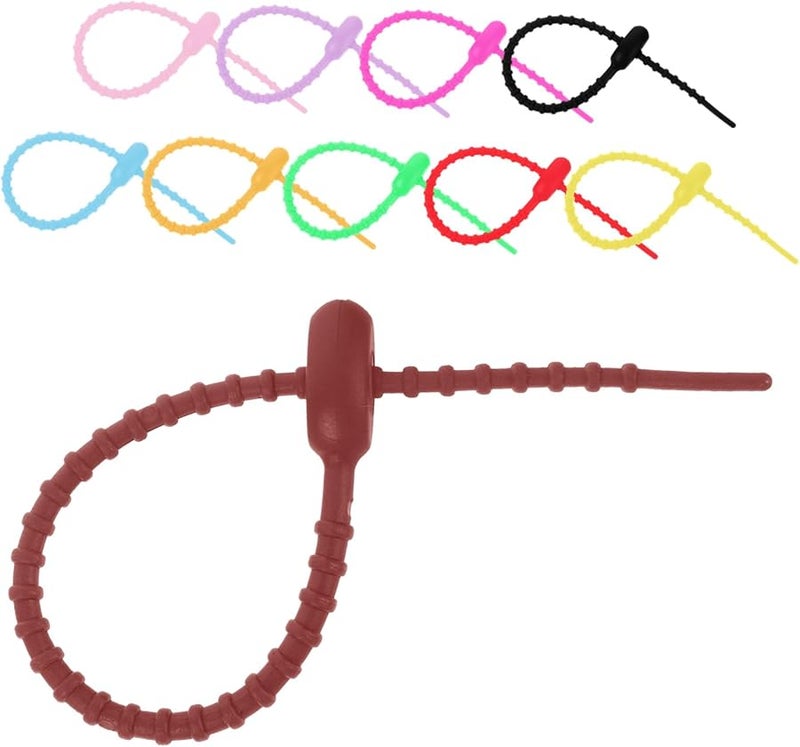 PRETYZOOM 10 حزمة أربطة سيليكون قابلة لإعادة الاستخدام لتنظيم الكابلات والأسلاك باللون الأسود - Image 1