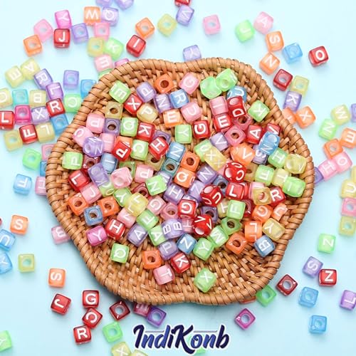 INDIKONB Alphabet Letter Cube 6mm | Colorful Alphabet for Bracelets | Cube Letter for Jewelry Making, DIY Crafts, and Personalized Accessories | 650 Pieces (Transparent Multicolor) - Image 5