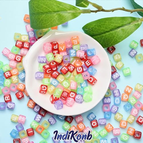 INDIKONB Alphabet Letter Cube 6mm | Colorful Alphabet for Bracelets | Cube Letter for Jewelry Making, DIY Crafts, and Personalized Accessories | 650 Pieces (Transparent Multicolor) - Image 3