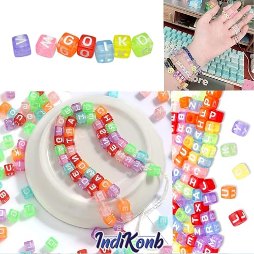 INDIKONB Alphabet Letter Cube 6mm | Colorful Alphabet for Bracelets | Cube Letter for Jewelry Making, DIY Crafts, and Personalized Accessories | 650 Pieces (Transparent Multicolor) - Image 4