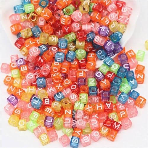 INDIKONB Alphabet Letter Cube 6mm | Colorful Alphabet for Bracelets | Cube Letter for Jewelry Making, DIY Crafts, and Personalized Accessories | 650 Pieces (Transparent Multicolor) - Image 1