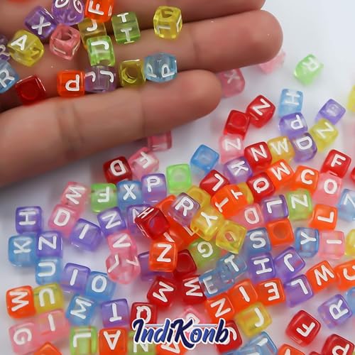 INDIKONB Alphabet Letter Cube 6mm | Colorful Alphabet for Bracelets | Cube Letter for Jewelry Making, DIY Crafts, and Personalized Accessories | 650 Pieces (Transparent Multicolor) - Image 2