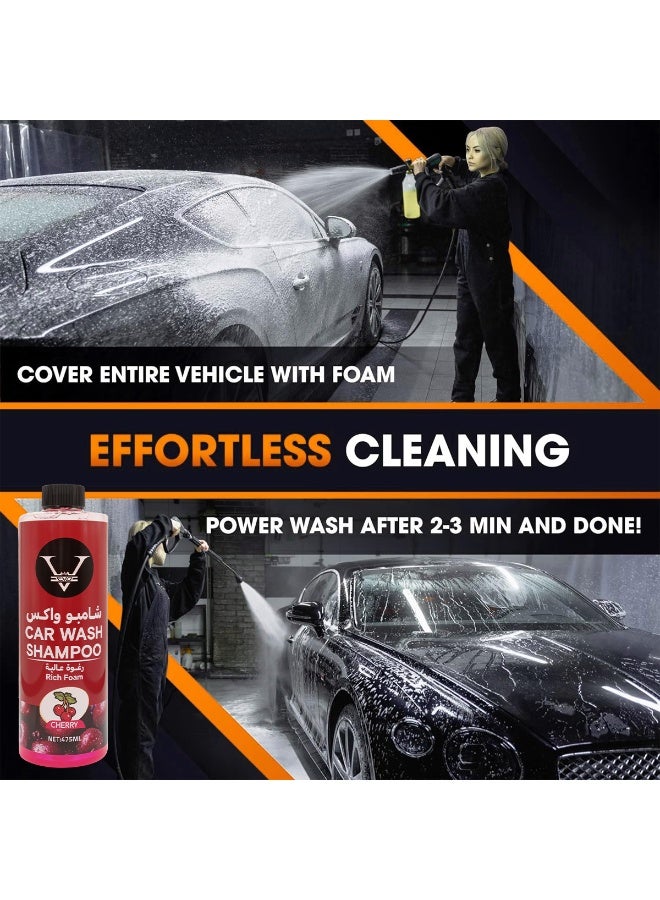 إيفو شامبو غسيل السيارات والشمع الفاخر بالكرز، 475 مل، درجة حموضة محايدة، رغوة عالية، حماية من الشمع، لمعان شديد اللمعان خالٍ من الخطوط، مناسب للسيارات والدراجات والدراجات الهوائية، غسيل مدفع/دلو رغوي، ألوان سوداء/داكنة - Image 5