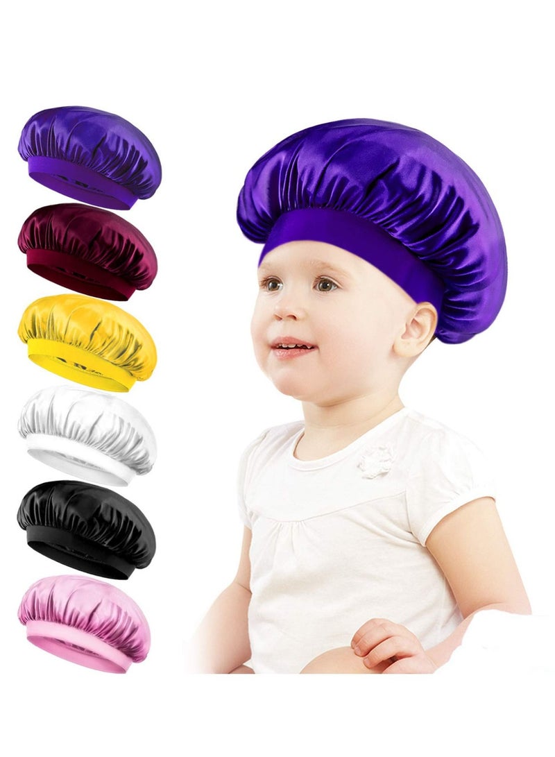Satin Bonnets Sleeping Caps, Wide Band Hats for Kids Toddlers, Adjustable Cap Reversible Soft Flower Night Teens Toddler Child Baby (6 Pieces) - Image 1