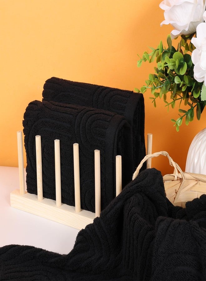 CODOHI Black Hand Towels Set of 3 Striped Pattern 100% Cotton Absorbent Soft Decorative Towel for Bathroom Kitchen Home Hotel Beach, 27.56 x 15.75 Inch (3 Black) - Image 3