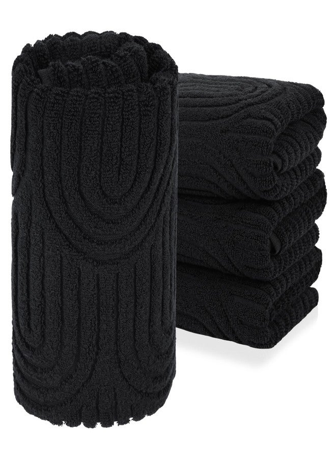 CODOHI Black Hand Towels Set of 3 Striped Pattern 100% Cotton Absorbent Soft Decorative Towel for Bathroom Kitchen Home Hotel Beach, 27.56 x 15.75 Inch (3 Black) - Image 1