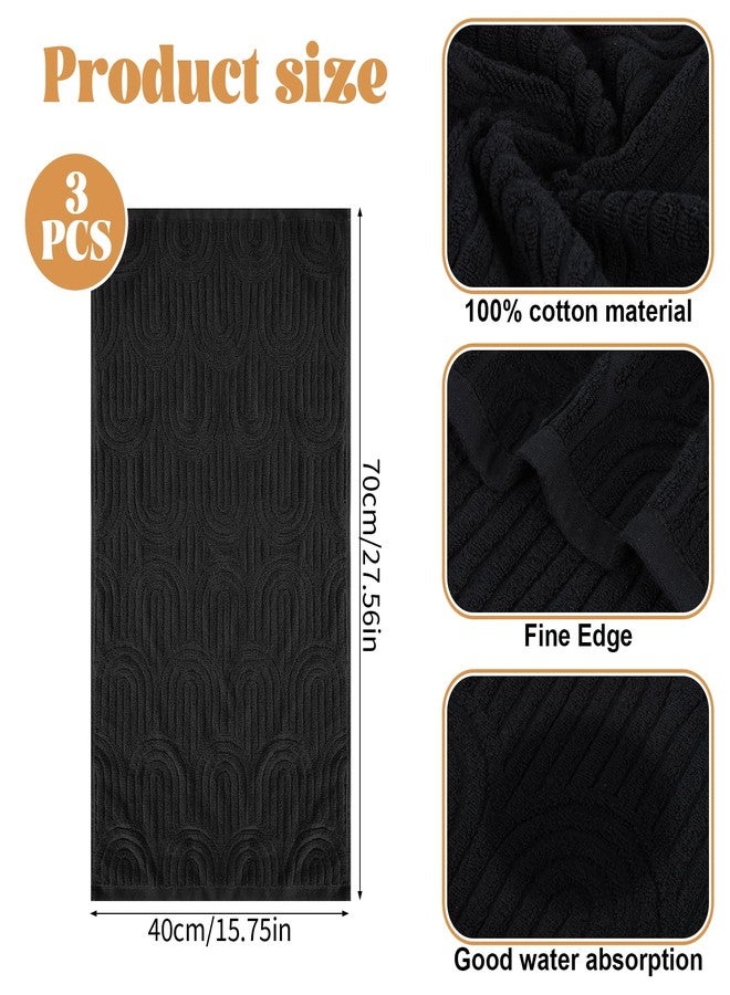 CODOHI Black Hand Towels Set of 3 Striped Pattern 100% Cotton Absorbent Soft Decorative Towel for Bathroom Kitchen Home Hotel Beach, 27.56 x 15.75 Inch (3 Black) - Image 2