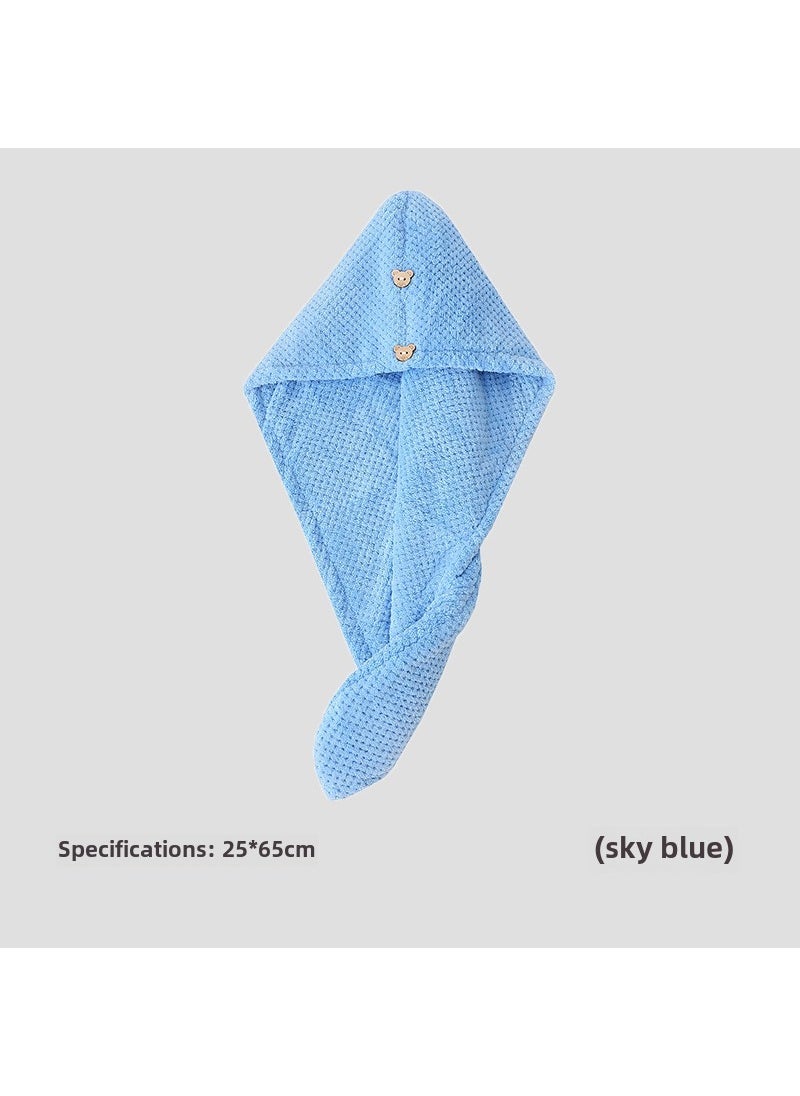 Arabest Coral Fleece Pineapple Grid Hair Drying Cap Towel Soft Absorbent Thickened Sky Blue-double layer 