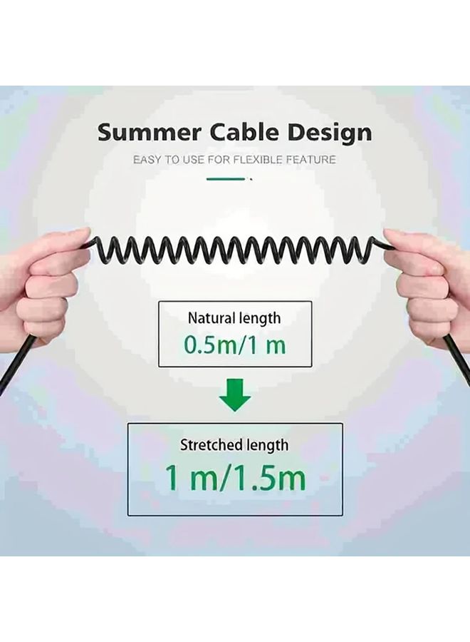 كابل محول صوت رقمي من نوع C إلى 3.5 مم، بطول قابل للتمدد بنابض عالي، ستيريو عالي الدقة، مضخم صوت محمول، محول سماعة رأس متوافق مع هواتف Galaxy S24 S23 S22 S21 وXiaomi 14 15 وiPhone 15 16، للهواتف المحمولة - لون أسود. - Image 3