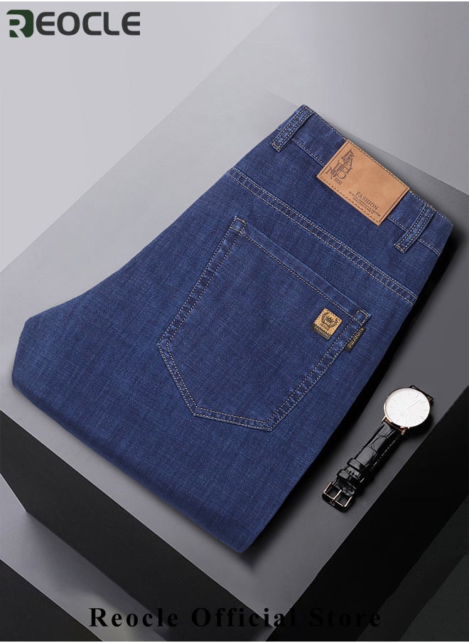 REOCLE - Men's Jeans Stretch Straight Leg Regular Fit Denim Pants Summer Thin Jean Classic Comfort Jean Made of High-quality Cotton - Image 1