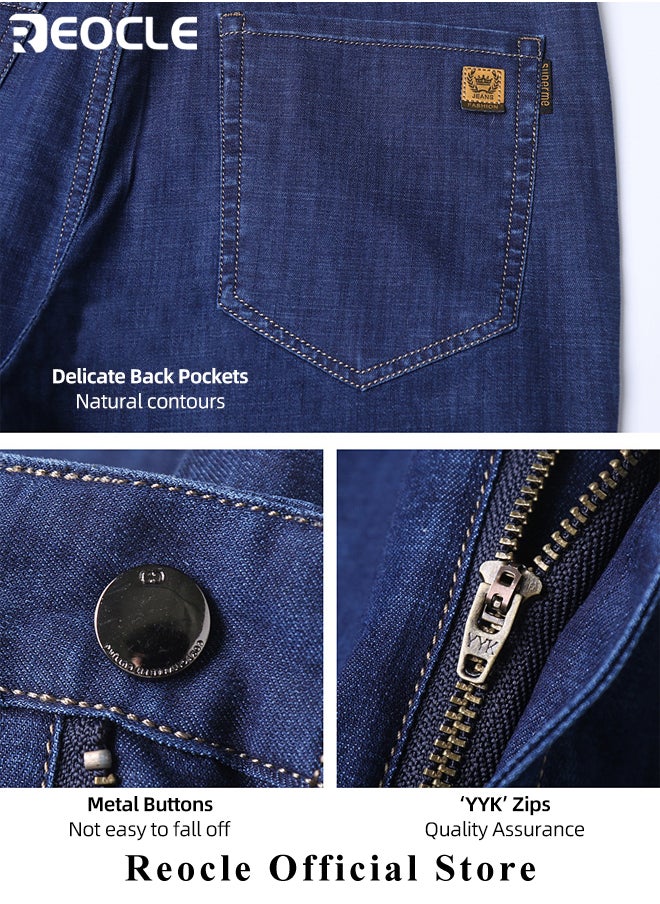 REOCLE - Men's Jeans Stretch Straight Leg Regular Fit Denim Pants Summer Thin Jean Classic Comfort Jean Made of High-quality Cotton - Image 1