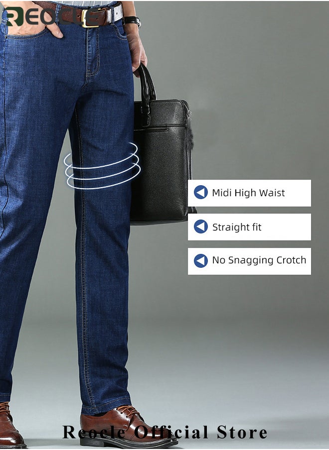 REOCLE - Men's Jeans Stretch Straight Leg Regular Fit Denim Pants Summer Thin Jean Classic Comfort Jean Made of High-quality Cotton - Image 1