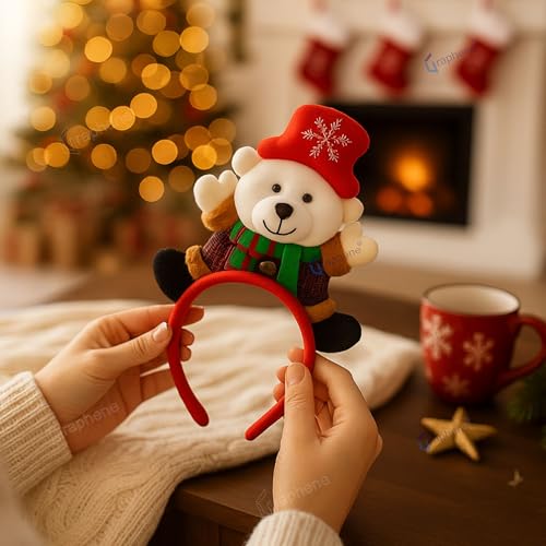 GRAPHENE Christmas Hairband Santa Claus Teddy Headband Christmas Hair Accessories Festive Theme Birthday Party Celebration Xmas Gift Decorations Items Free Size Children kids Girls Boys (Pack Of 1) - Image 5