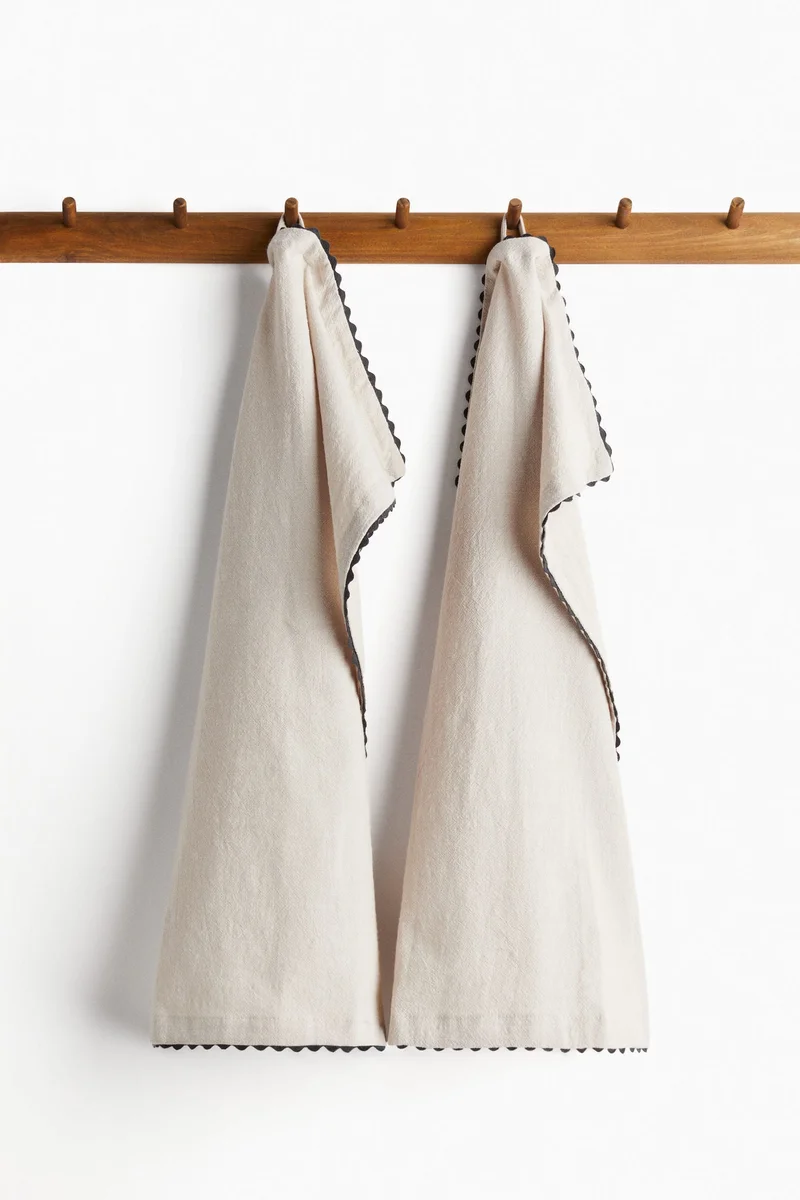 اتش اند ام منشفة مطبخ بحواف متموجة - قطعتين