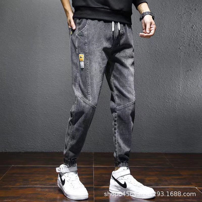 Summer Slim-fit Mens Drawstring Jeans 551 Gray  - Image 5