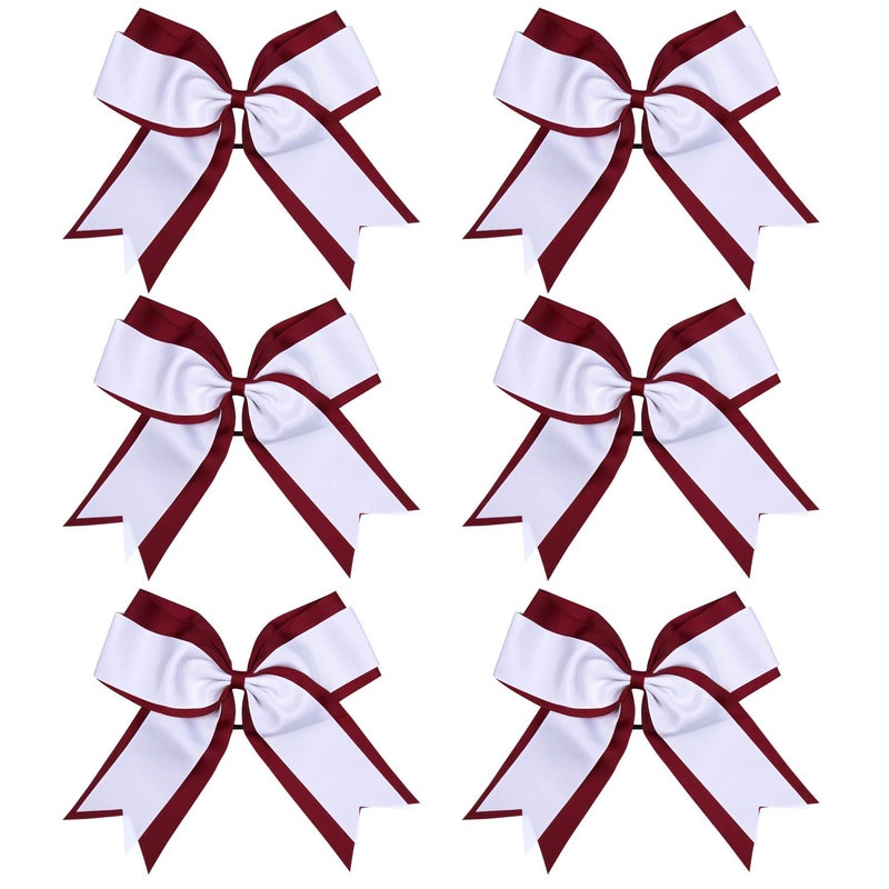 8 Inch 2 Colors Cheerleader Bows 2 Layers 6 Pcs Ponytail Holder Cheerleading Bows Hair Elastic Hair Tie MaroonWhite1