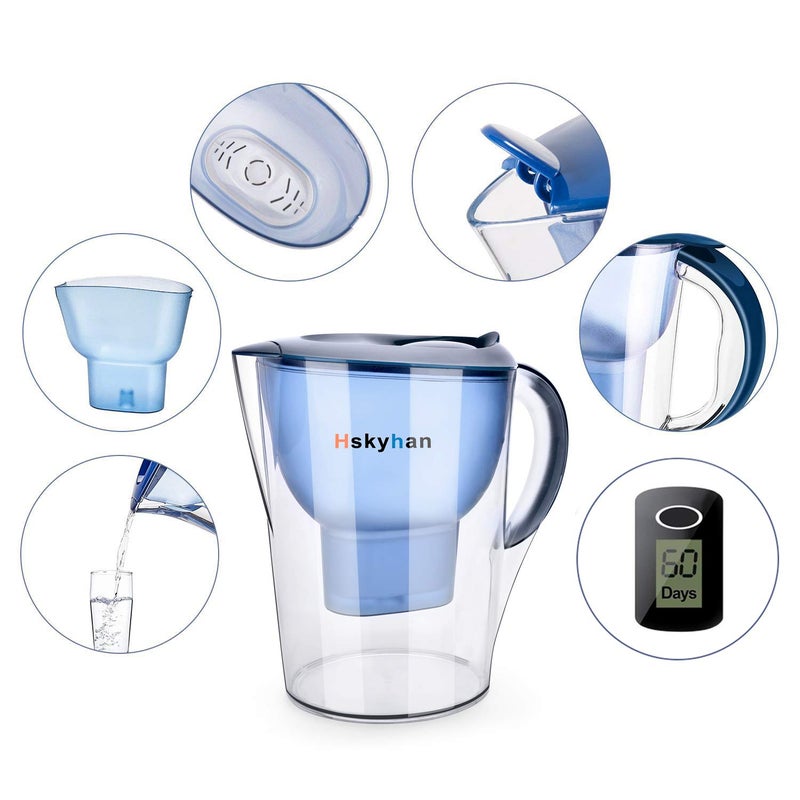 Hskyhan Alkaline Water Filter Pitcher - 3.5 Liters Improve PH, 2 Filters Included, BPA Free, 7 Stage Filteration System to Purify, Blue - Image 2