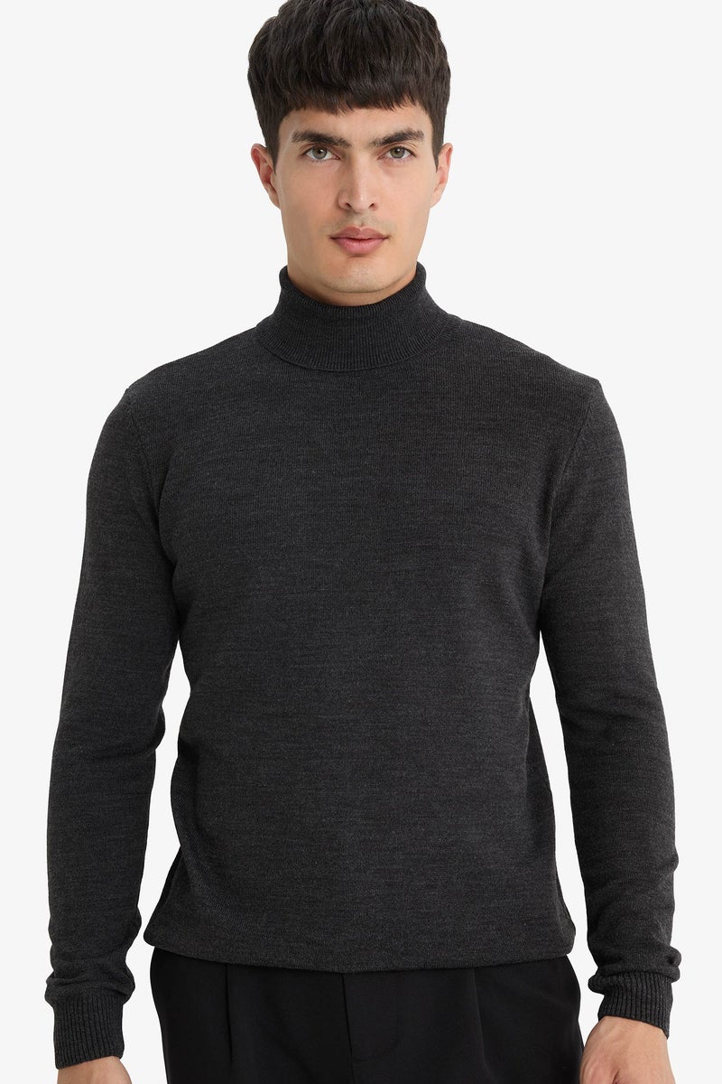 DeFacto Grey Man Slim Fit Turtleneck Knitwear Pullover Casual - Image 1
