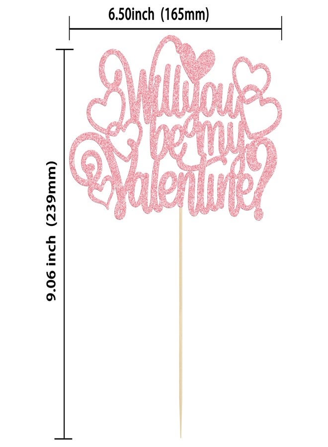 Ephlyn 1Pc Will You Be My Valentine Cake Topper Glitter Love Heart Valentine's Day Cake Pick for Valentine's Day Theme Wedding Bridal Shower Birthday Party Cake Decorations Supplies Pink - Image 2