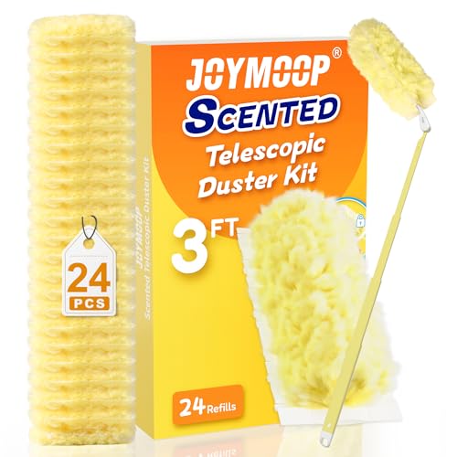 JOYMOOP Scented Telescopic Duster kit 3FT Extendable Handle Yellow 24 Yellow Refills for Swiffer Feather DusterEasy Cleaning for Ceilings Ceiling Fans Blinds Vents Shelves - Image 1