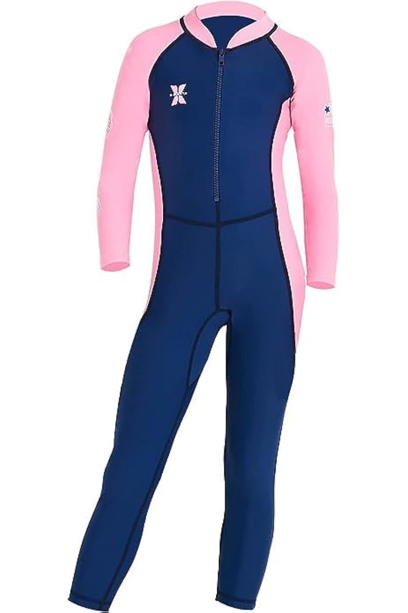 IDOPIP Girls Color Block One Piece Swimsuit Kids Long Sleeve Rash Guard Sunsuit Zipper Swimwear Diving Wetsuit Mock Neck Full Jumpsuit Surfing Beachwear Bathing Suit with UPF 50+ Sun Protection Navy Blue 6-7 - Image 4