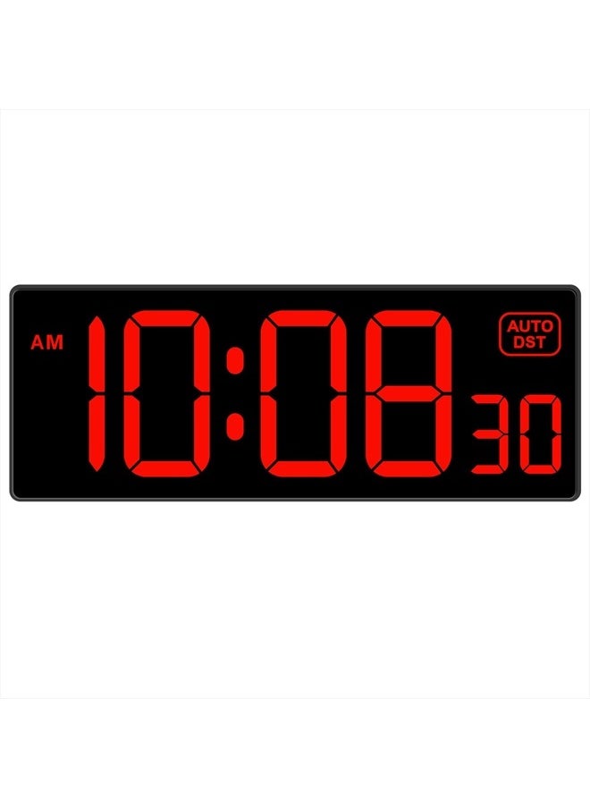 Soobest LED Digital Wall Clock with Seconds, Electric Clock Plug Auto DST Dimmer Large Display 10 Inches (Red)  - Image 1