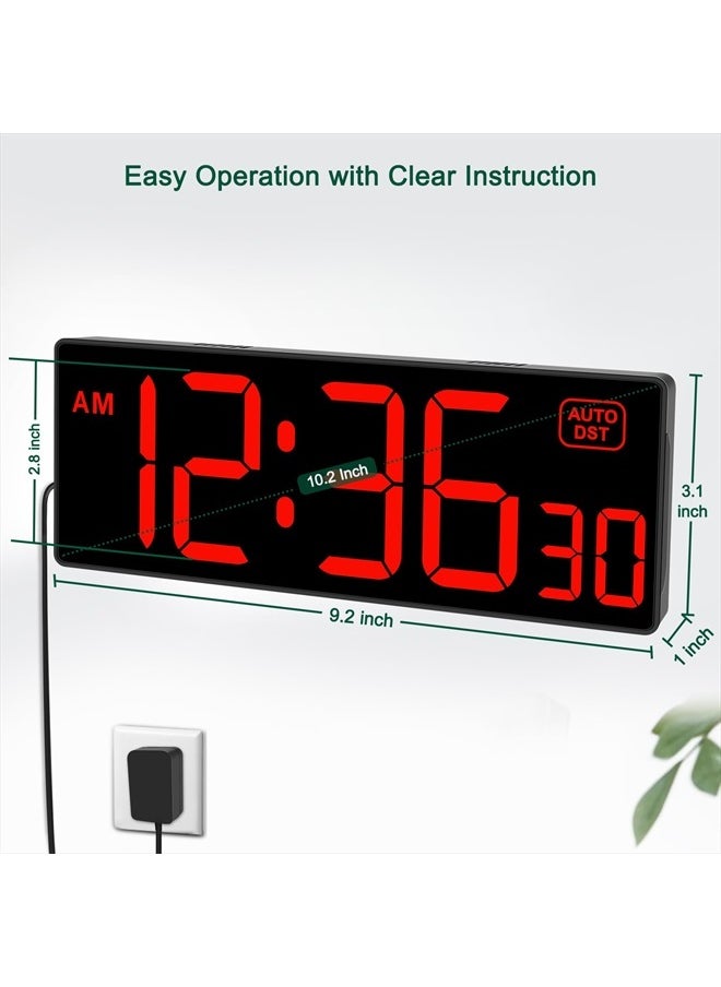 Soobest LED Digital Wall Clock with Seconds, Electric Clock Plug Auto DST Dimmer Large Display 10 Inches (Red)  - Image 3
