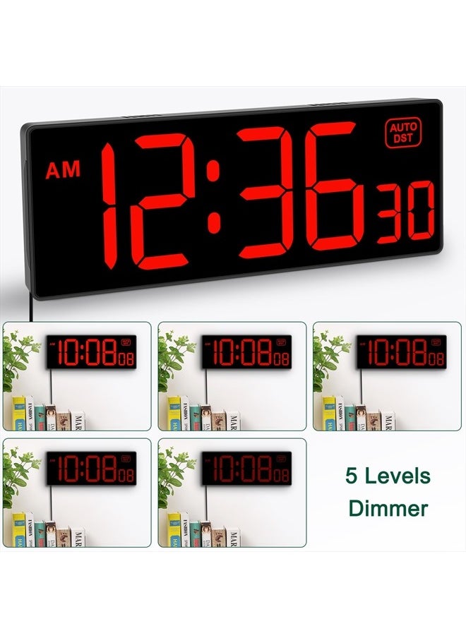 Soobest LED Digital Wall Clock with Seconds, Electric Clock Plug Auto DST Dimmer Large Display 10 Inches (Red)  - Image 4