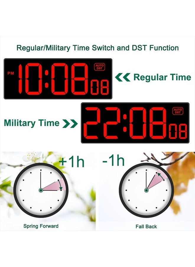 Soobest LED Digital Wall Clock with Seconds, Electric Clock Plug Auto DST Dimmer Large Display 10 Inches (Red)  - Image 5