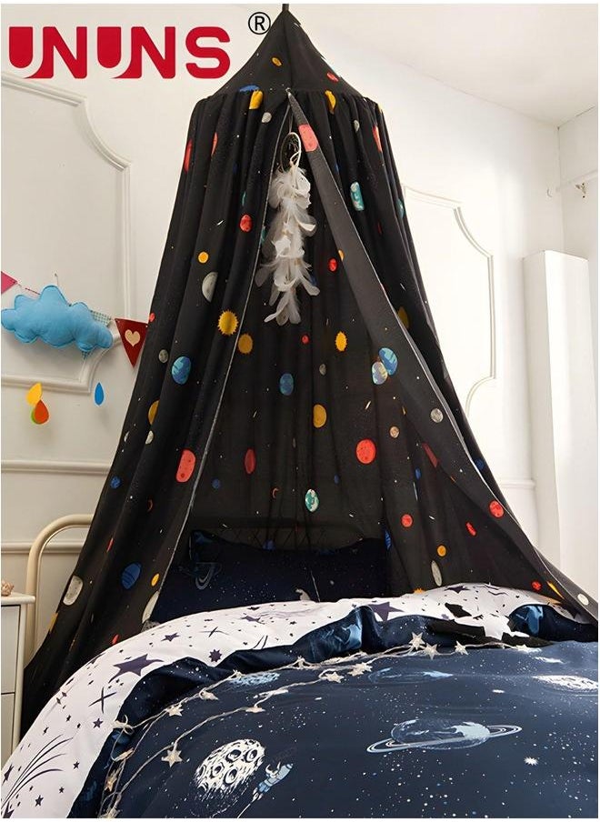 UNUNS Bed Canopy Mosquito Net,Boys Girls Princess Dreamy Room Decor,Space Planets Print Kids For Fit Crib,Twin,Full,65cm  - Image 1