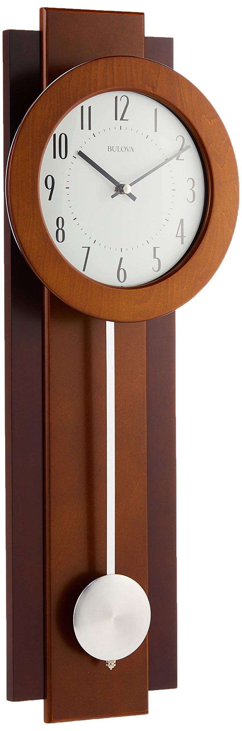 Bulova Bulova C3383 Avent Wall Clock  TwoTone Wooden Case with SlowSwing Pendulum  Arabic Numerals  Personalization Plate  235 Height 