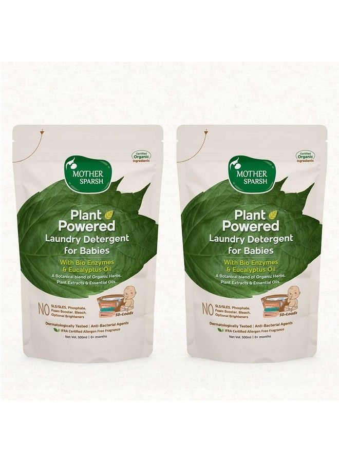 Mother Sparsh منظف سائل لغسيل الملابس للأطفال (يعمل بالنباتات) مع إنزيمات حيوية وزيت الأوكالبتوس عبوة قابلة لإعادة التعبئة (500 مل × 2) - Image 1