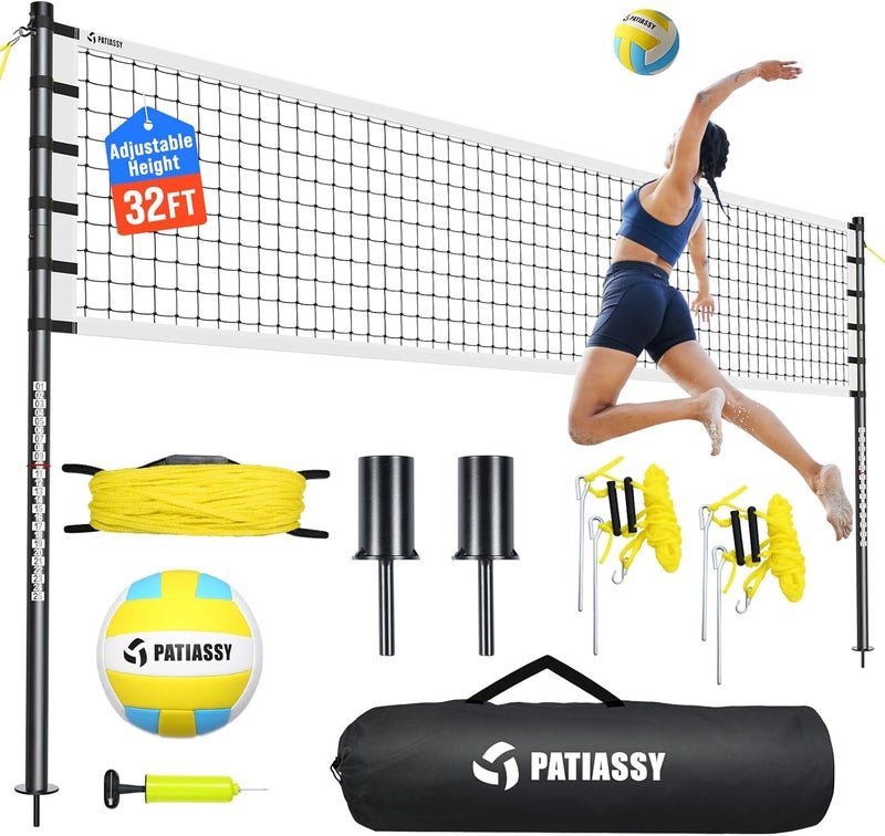 Patiassy Portable Volleyball Net Set for Backyard, Beach & Outdoor - Regulation Size, Height-Adjustable Poles, PU Volleyball with Pump, Carrying Bag - Image 1