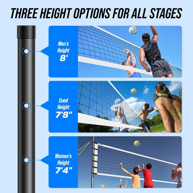 Patiassy Portable Volleyball Net Set for Backyard, Beach & Outdoor - Regulation Size, Height-Adjustable Poles, PU Volleyball with Pump, Carrying Bag - Image 5
