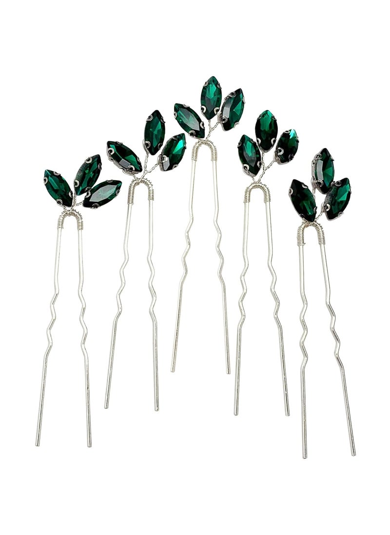 BETITETO BETITETO Crystal Bridal Hair Pins Accessories 5 Pieces UShaped Rhinestone Headpiece for Wedding Party Emerald Green 