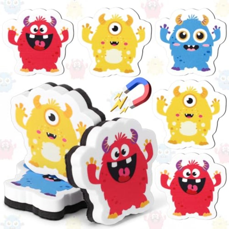 12 Pack Monster Magnetic Dry Erase Erasers Back to School Accessories 2.6'' Mini Whiteboard Eraser for Classroom Must Have Monster Chalkboard Wiper for Elementary Kindergarten Supplies - Image 1