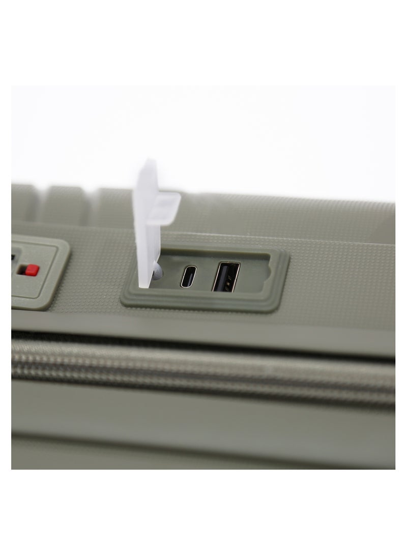 FANCL-حقائب السفر الصلبة مقاس 20 بوصة مع منفذ شحن USB، زيتوني - Image 3