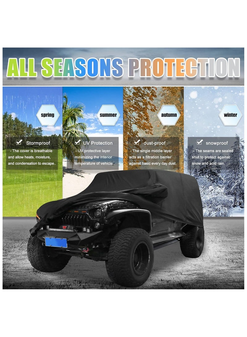Generic Heavy-Duty Car Cover for Jeep Wrangler 4-Door 2007-2023 | Waterproof Outdoor Protection | Sun, Rain, Dust, Wind & Snow Resistant | Black Cover with Driver Door Zipper Access - Image 4